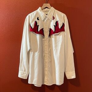 Steer West Men's Vintage Rockabilly Red Flame Button Down Long Sleeve Shirt‎